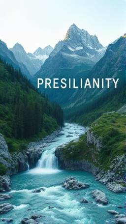 flourishing sustainability environment, vibrant and resilient, restoring balance, photorealistic, mountain range with pristine rivers, highly detailed, cascading waterfalls, cool natural palette, diffused natural light, shot with a panoramic lens.