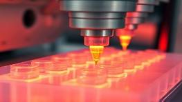 efficient plastics injection, precise and focused, mold filling process, photorealistic, clean and sterile factory environment, highly detailed, hot plastic being injected, f/8 aperture, transparent and glossy textures, tungsten lighting, shot with a telephoto 85mm lens.