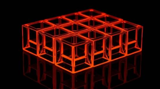 intricate UHMW blocks, interlocking, forming a geometric pattern, photorealistic, displayed on a reflective black surface, highly detailed, intricate patterns of shadow, crisp and clear, neon orange, focused spotlight, shot with a macro lens.