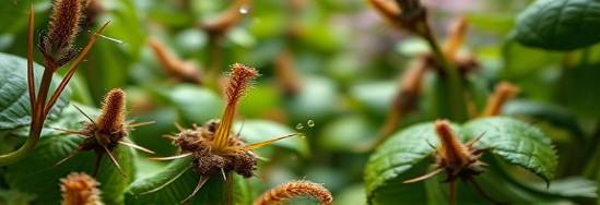 sustainable polymer material, eco-friendly aura, expanding and contracting, photorealistic, botanical garden with lush flora, highly detailed, pollen floating subtly, fibrous strands highlighted, leafy green and muted brown, filtered natural light, shot with a 24mm wide-angle lens.